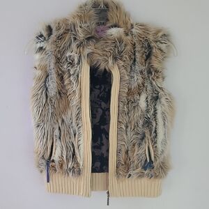 Ben Sherman Cream and Tan Teddy Jacket Plush Textured Design